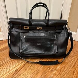 Casa Lopez Black Genuine Leather Weekender Travel Bag w Shoulder Strap Vintage